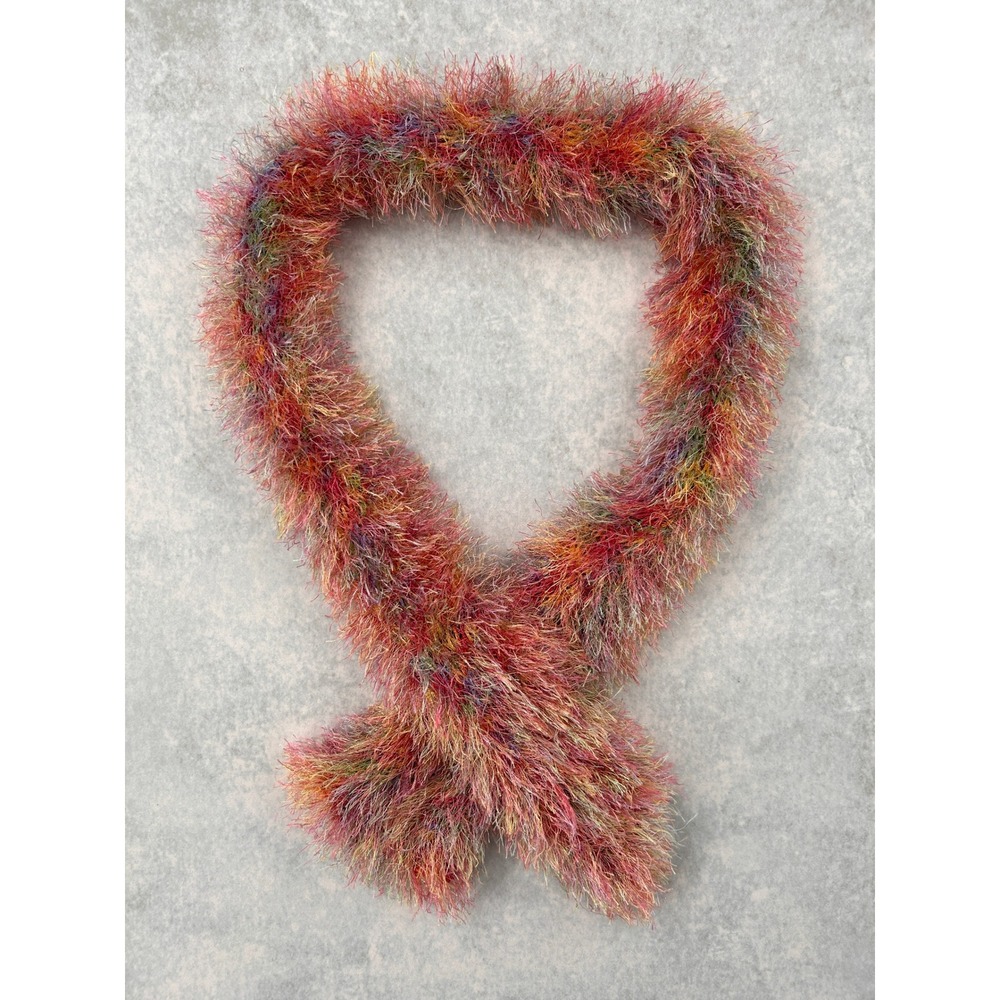 Multi Color Eyelash Knit Scarf Red Orange Purple Fuzzy Textured 53in